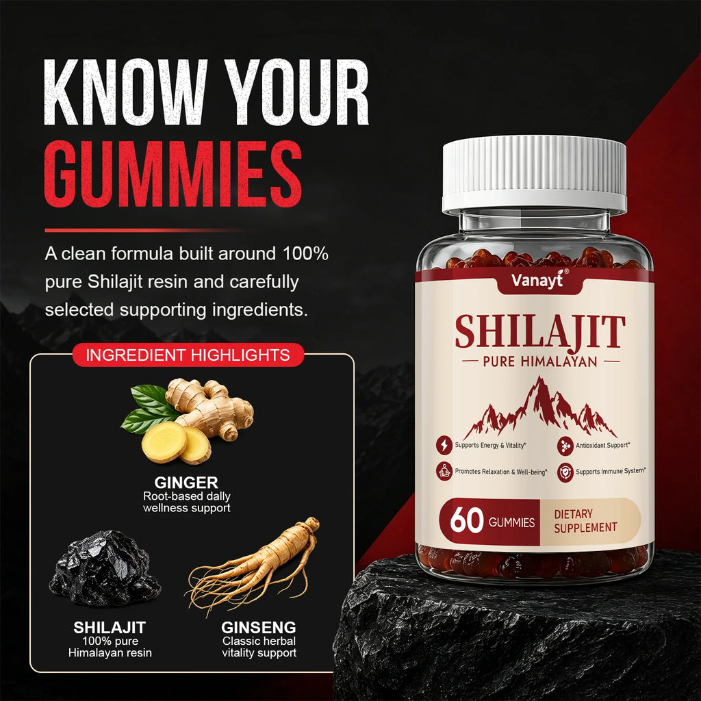 Himalayan Shilajit Gummies — with Ginseng & Ginger, 60 Count