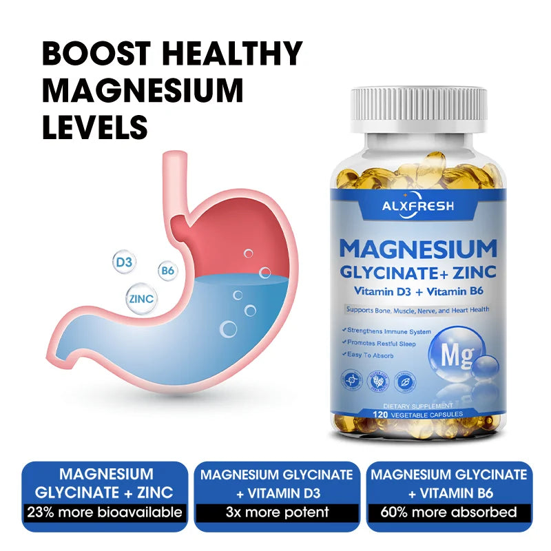Magnesium Glycinate 500mg Capsules — with Zinc, D3 & B6