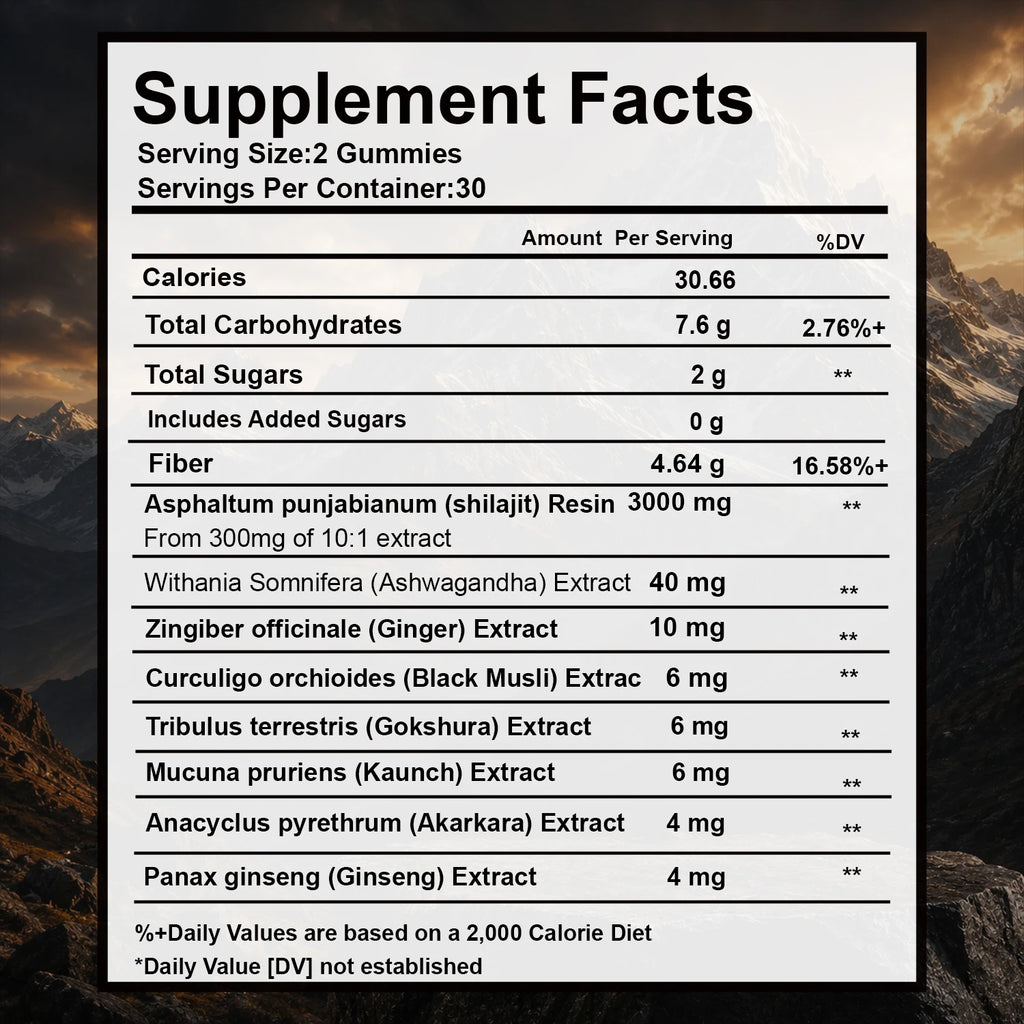Himalayan Shilajit Gummies — with Ginseng & Ginger, 60 Count
